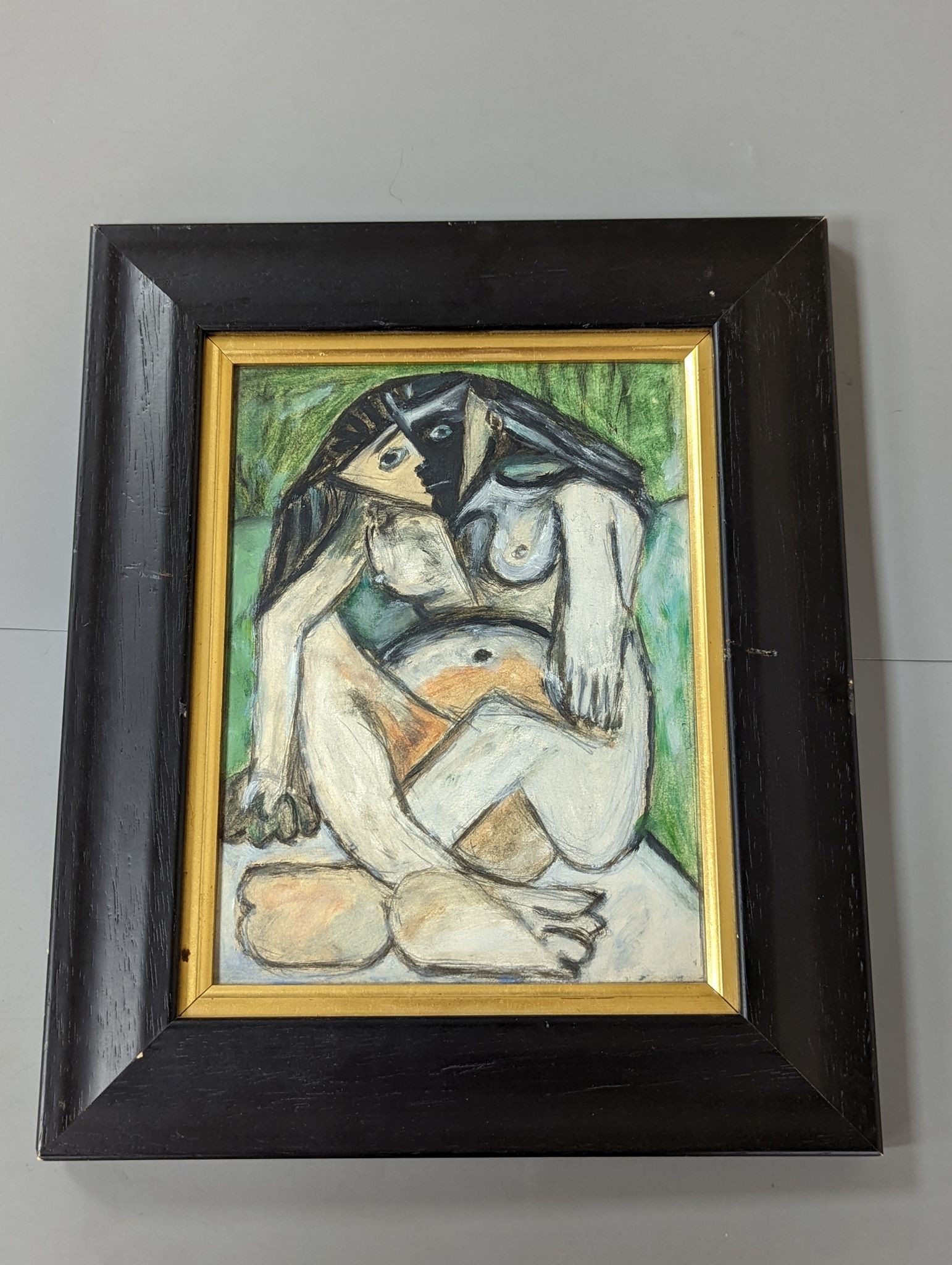 After Picasso, mixed media, Seated female nude, 22 x 16cm